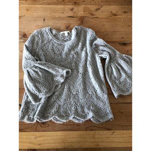 Lauren Conrad LC Gray Grey Boho Cottage Core Frilly Scalloped Top Sweater Med